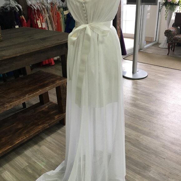 DAMAGED SAMPLE Sexy Lace Beachy BOHO  Wedding Dress Romantic, Hi Lo Lace Chiffon - Picture 8 of 13